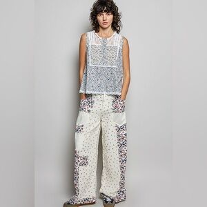 POL Printed Woven Lace Back Round Neck Sleeveless Top🆕